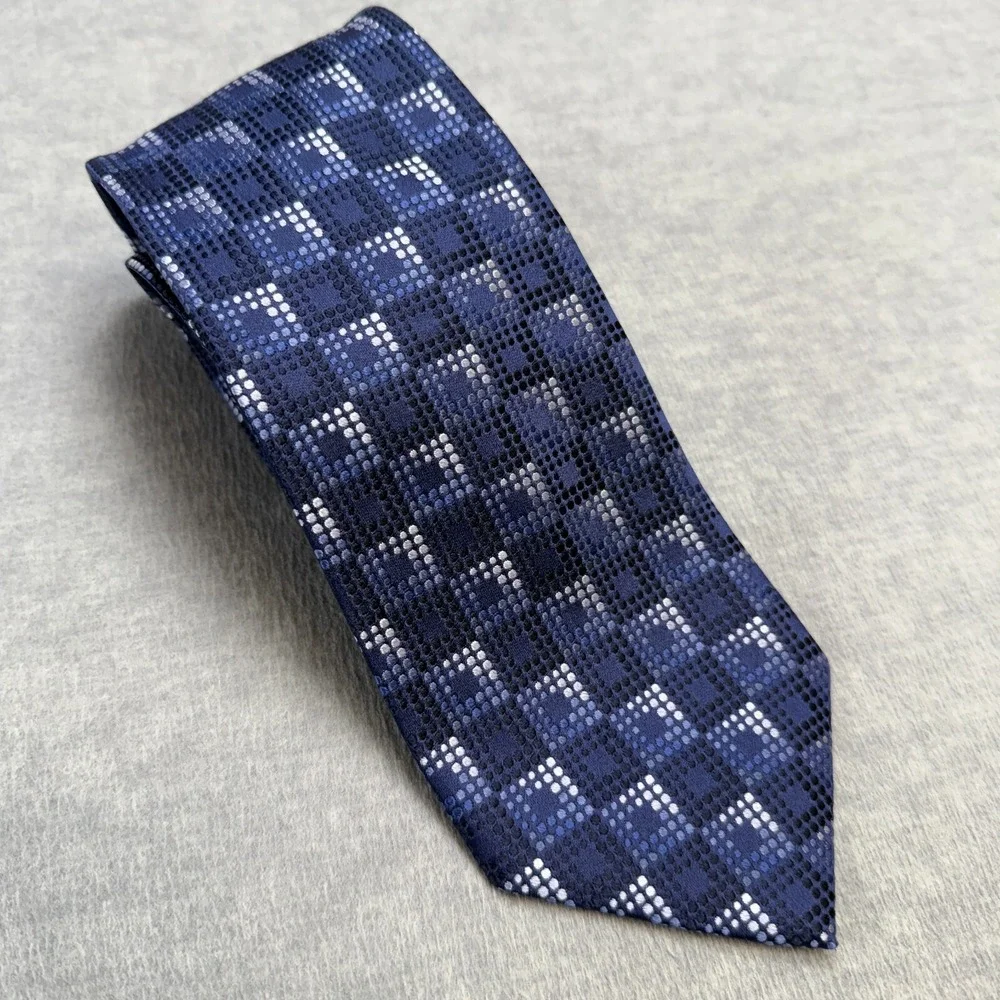 Ermenegildo Zegna Tie Mens Necktie Blue Geometric Squares Silk‎ Italy Made 58x4